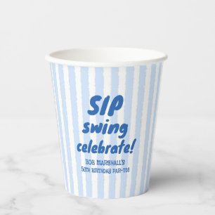 Vasos De Papel Cumpleaños 50 Golf Tipografía Azul Negrita Rayas