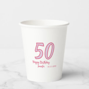 Vasos De Papel cumpleaños 50 rosa morado negrita nombre simple mi