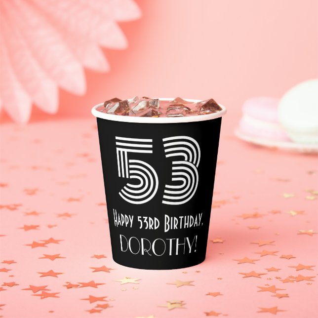 Vasos De Papel Cumpleaños 53 — Aspecto inspirado en Art Deco “53” (in situ)
