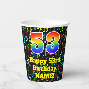 Vasos De Papel Cumpleaños 53: Notas de Música Divertidas Patrón,