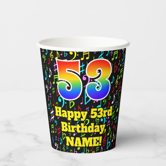 Vasos De Papel Cumpleaños 53: Notas de Música Divertidas Patrón,  (Reverso )