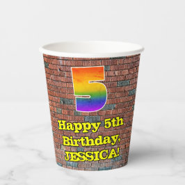 Vasos De Papel Cumpleaños 5: Arcoíris divertido inspirado en graf