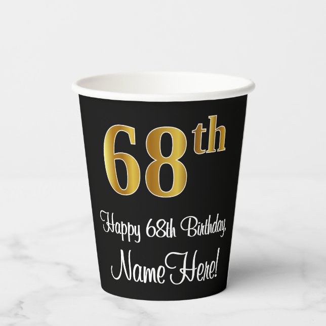 Vasos De Papel Cumpleaños 68 - Elegante Aspecto de Falso Oro Lujo (Reverso )