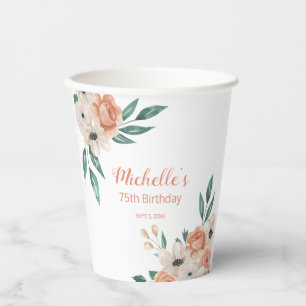 Vasos De Papel Cumpleaños 75 Pretty Peach Cream Floral