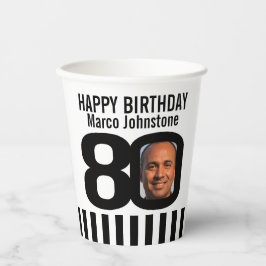 Vasos De Papel Cumpleaños 80 personalizado en blanco y negro 