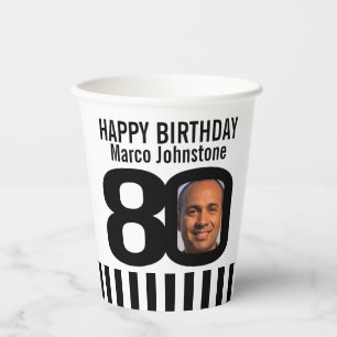 Vasos De Papel Cumpleaños 80 personalizado en blanco y negro 
