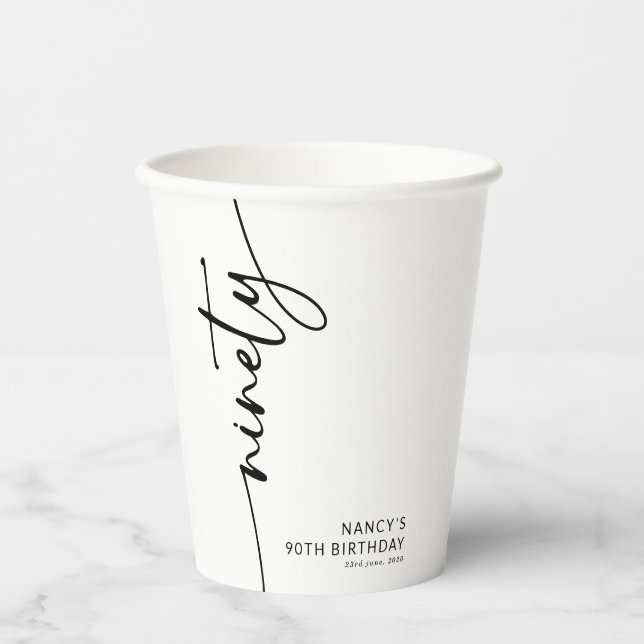 Vasos De Papel Cumpleaños 90 Elegant Script Noventa (Anverso)