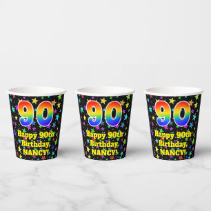 Vasos De Papel Cumpleaños 90: Patrón de estrellas divertidas y ar