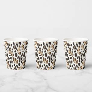 Vasos De Papel Cumpleaños Animal Leopardo Negro Marrón Crema