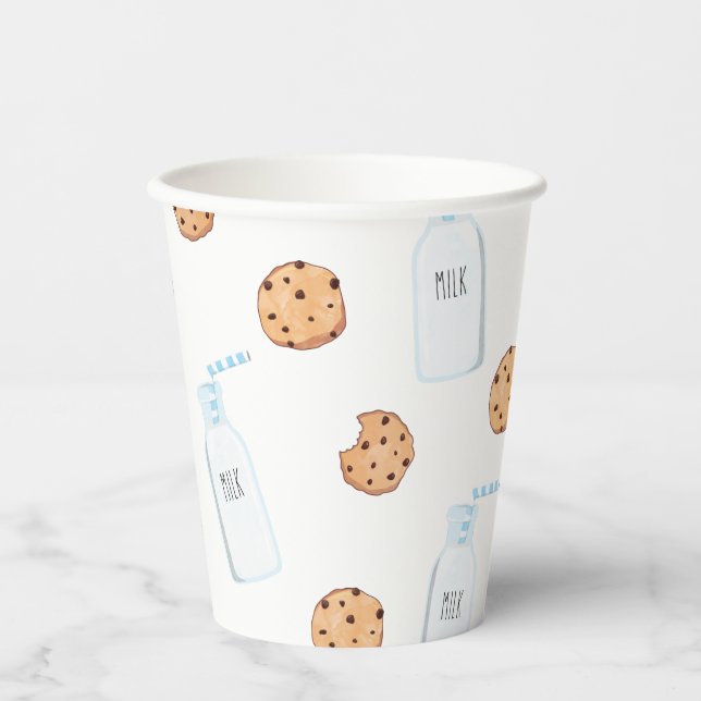 Vasos De Papel Cumpleaños Azul de Leche y Galletas (Anverso)