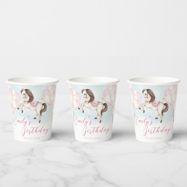 Vasos De Papel Cumpleaños bebé pony de cuento rosa globos estrell (Multi)