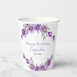 Vasos De Papel Cumpleaños Botánico Violet Aster Floral