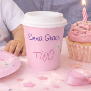 Vasos De Papel Cumpleaños caprichoso moderno de conejo rosa 2do