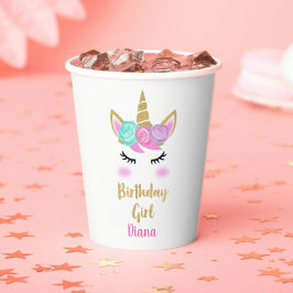 Vasos De Papel cumpleaños chica con unicornio