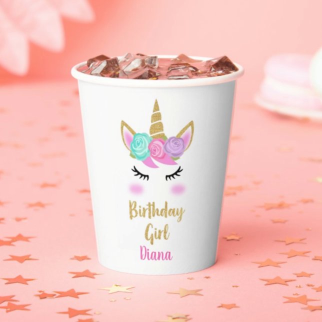 Vasos De Papel cumpleaños chica con unicornio (Subido por el creador)