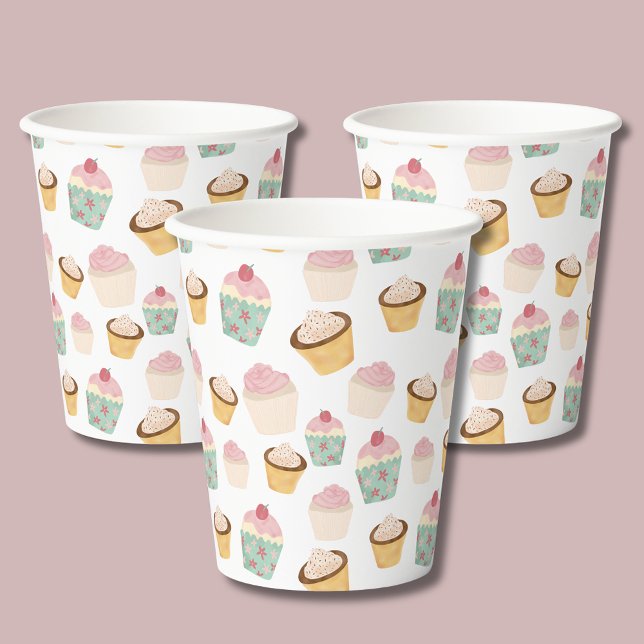 Vasos De Papel cumpleaños chica Patrón de cupakes (Cupcake pattern paper cups - perfect for baby showers, afternoon tea parties girls birthday parties.)