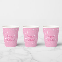 Vasos De Papel Cumpleaños Cielo Blanco Rosa de Estrellas