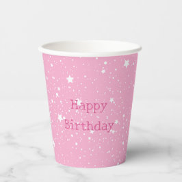 Vasos De Papel Cumpleaños Cielo Blanco Rosa de Estrellas