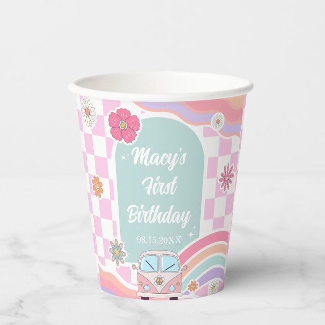 Vasos De Papel Cumpleaños Coche Margarita Arcoíris (Anverso)