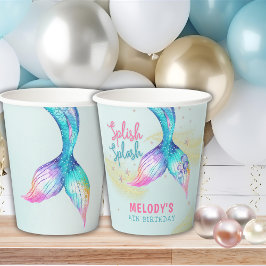 Vasos De Papel Cumpleaños cola de sirena brillo bajo el mar
