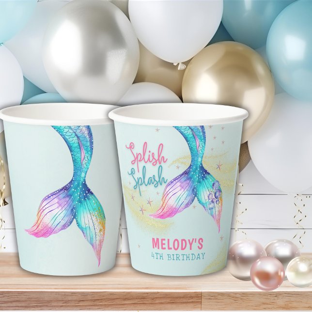 Vasos De Papel Cumpleaños cola de sirena brillo bajo el mar (Subido por el creador)