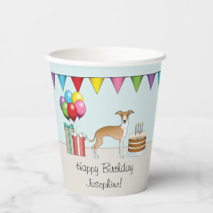 Vasos De Papel Cumpleaños Colorido de Galgo Italiano Ciervo y Bla