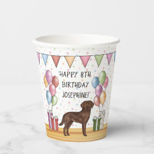 Vasos De Papel Cumpleaños Colorido de Labrador Retriever de Choco