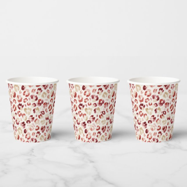 Vasos De Papel Cumpleaños con estampado de leopardo rojo crema (Multi)