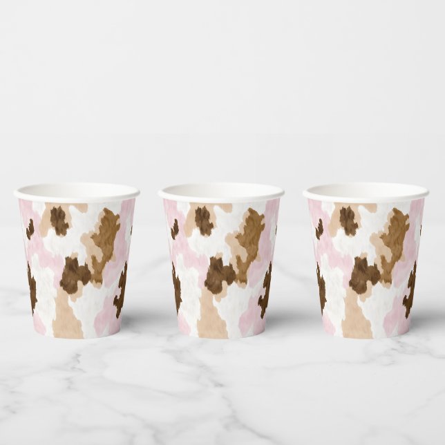 Vasos De Papel Cumpleaños con Estampado de Vaca Marrón Crema Blan (Multi)
