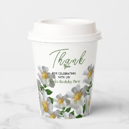 Vasos De Papel Cumpleaños con flor blanca