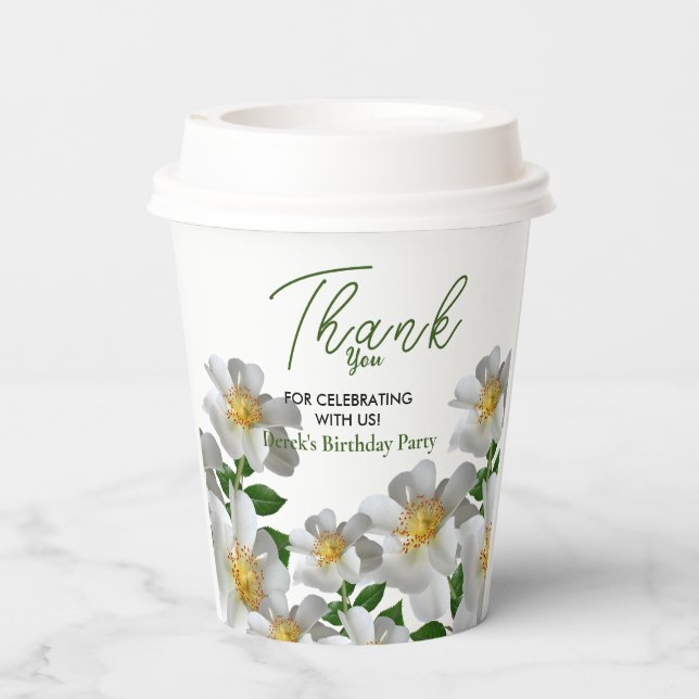 Vasos De Papel Cumpleaños con flor blanca (Reverso )