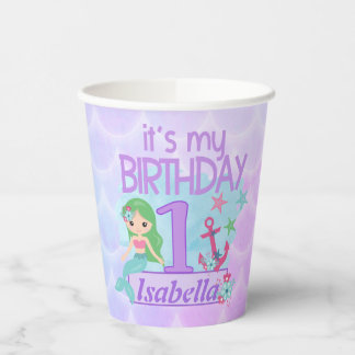 Vasos De Papel Cumpleaños con la temática de la sirena