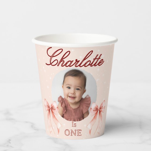 Vasos De Papel ¡Cumpleaños con Lazo Rosa! (Anverso)