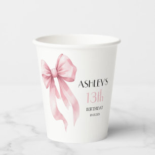 Vasos De Papel Cumpleaños con lazo rosa para niñas