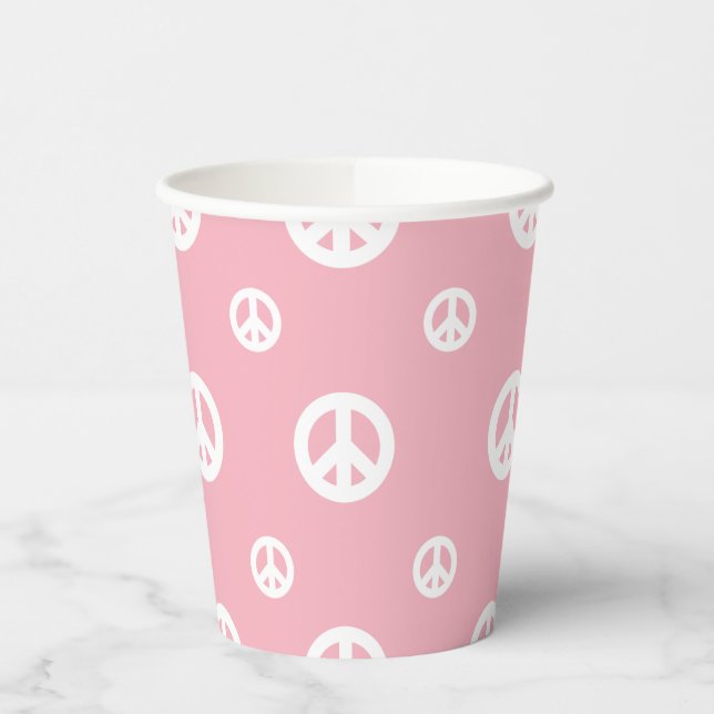 Vasos De Papel Cumpleaños con signo de paz retro rosa (Izquierda)