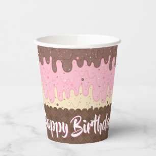 Vasos De Papel Cumpleaños con Sprinkles y Helado Napolitano