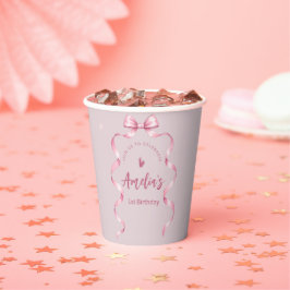Vasos De Papel Cumpleaños Coquette con Lazo Rosa 