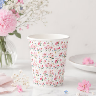Vasos De Papel Cumpleaños Coquette Floral Rosa Elegante