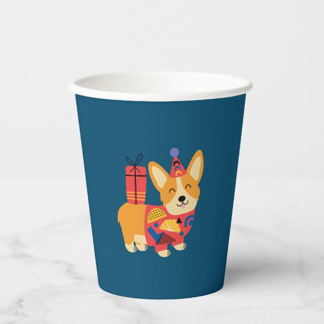Vasos De Papel Cumpleaños Corgi (Anverso)