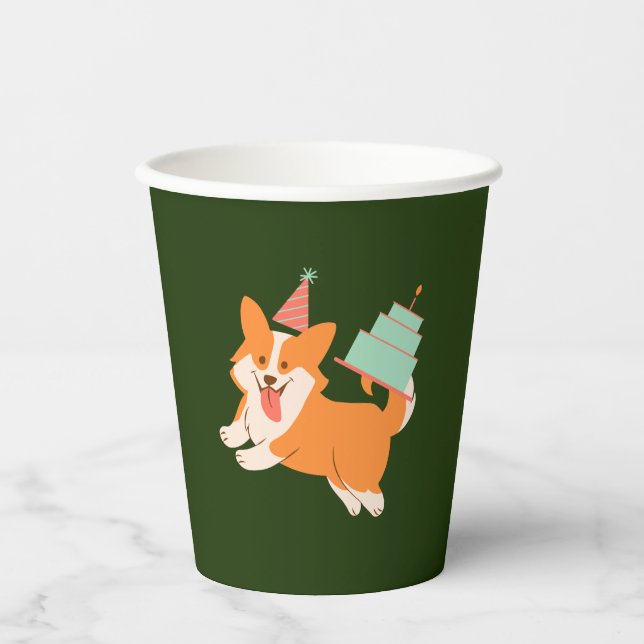 Vasos De Papel Cumpleaños Corgi (Anverso)