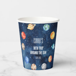 Vasos De Papel Cumpleaños Cósmico del Sistema Solar en el Espacio