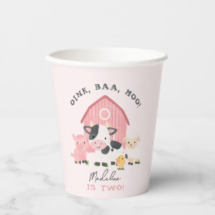 Vasos De Papel Cumpleaños de 2 años de granja rosa linda para niñ