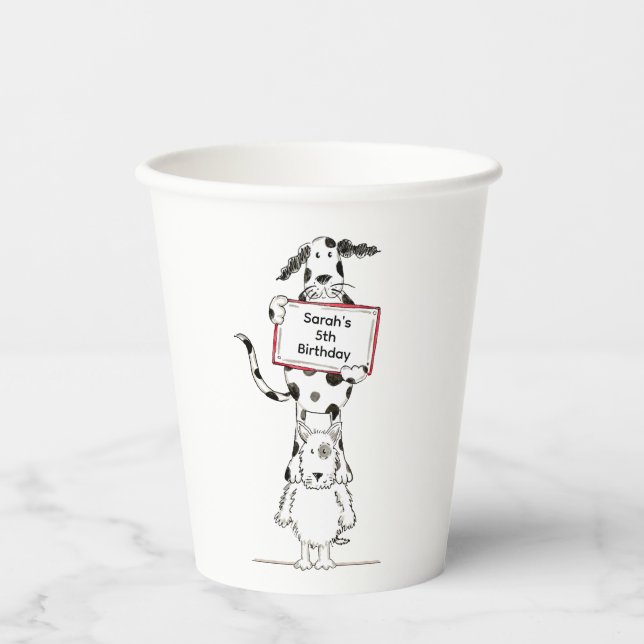 Vasos De Papel Cumpleaños de acróbatas de perro lindos personaliz (Anverso)