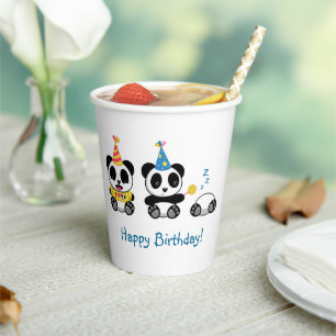 Vasos De Papel Cumpleaños de adorables pandas pequeños