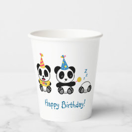 Vasos De Papel Cumpleaños de adorables pandas pequeños