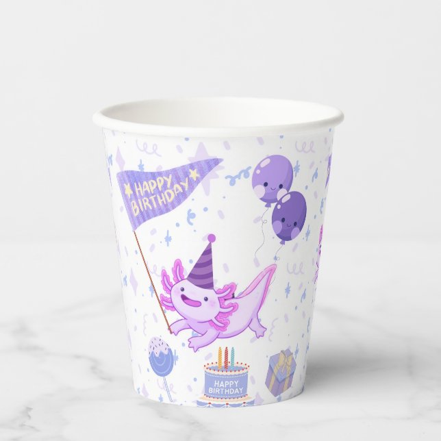 Vasos De Papel Cumpleaños de ajolote (Anverso)