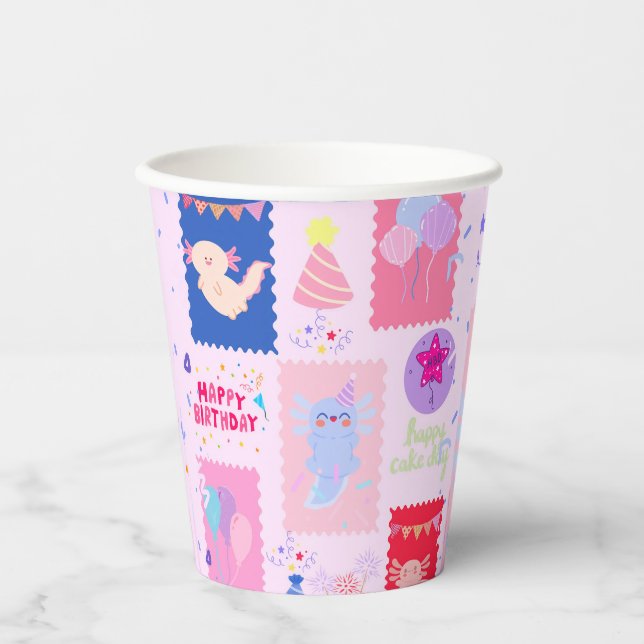 Vasos De Papel Cumpleaños de ajolote (Anverso)