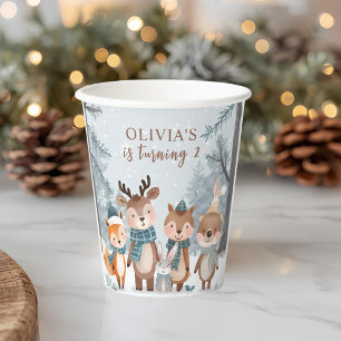 Vasos De Papel Cumpleaños de Animales del Bosque Invernal