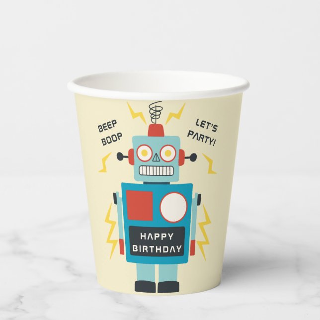 Vasos De Papel Cumpleaños de Antique Toy Robot (Anverso)