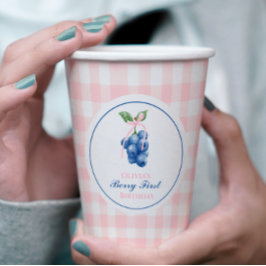 Vasos De Papel Cumpleaños de arándano azul primero con lazo rosa 